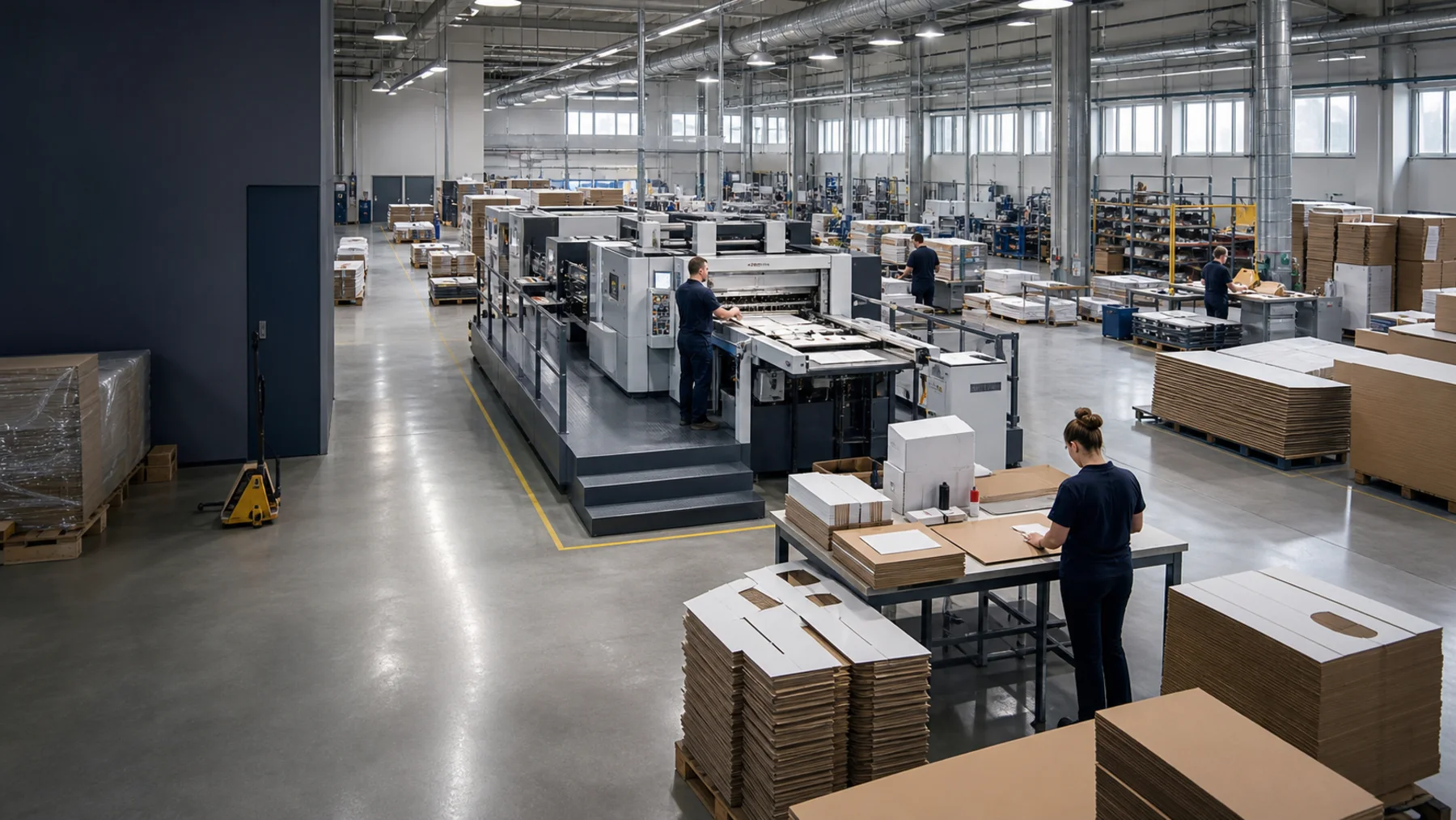 Illustrative modern paper packaging production workshop